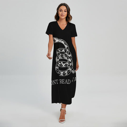 Black And White Gadsden Flag Print Short Sleeve Maxi Dress