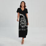 Black And White Gadsden Flag Print Short Sleeve Maxi Dress