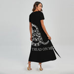 Black And White Gadsden Flag Print Short Sleeve Maxi Dress