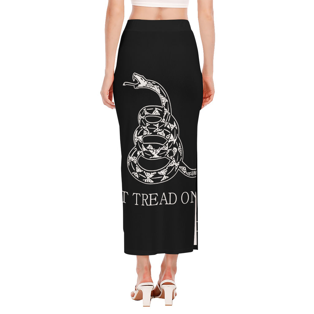 Black And White Gadsden Flag Print Side Slit Maxi Skirt