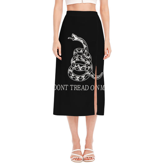 Black And White Gadsden Flag Print Side Slit Midi Skirt