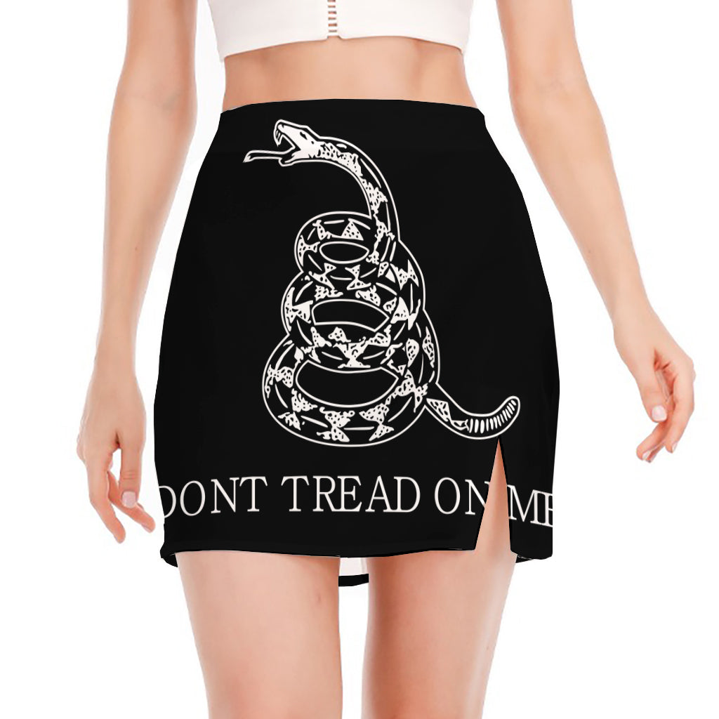 Black And White Gadsden Flag Print Side Slit Mini Skirt
