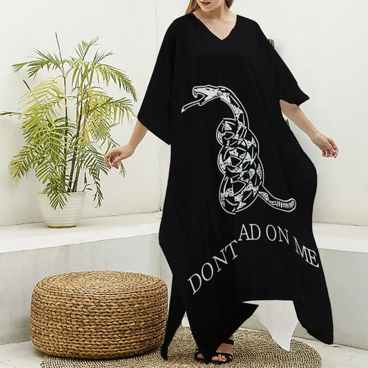 Black And White Gadsden Flag Print Silk V-Neck Kaftan Dress
