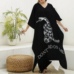 Black And White Gadsden Flag Print Silk V-Neck Kaftan Dress