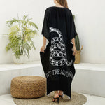 Black And White Gadsden Flag Print Silk V-Neck Kaftan Dress