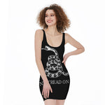 Black And White Gadsden Flag Print Sleeveless Bodycon Dress