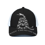Black And White Gadsden Flag Print White Mesh Trucker Cap