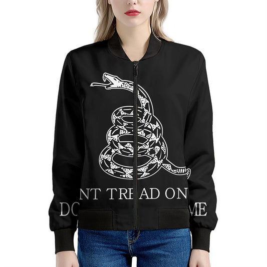Black And White Gadsden Flag Print Women's Bomber Jacket