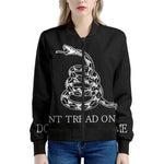 Black And White Gadsden Flag Print Women's Bomber Jacket