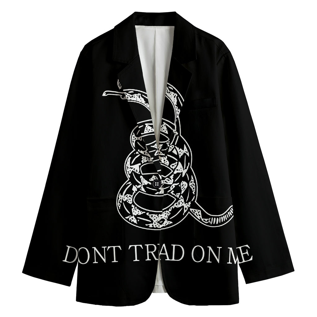 Black And White Gadsden Flag Print Women's Cotton Blazer