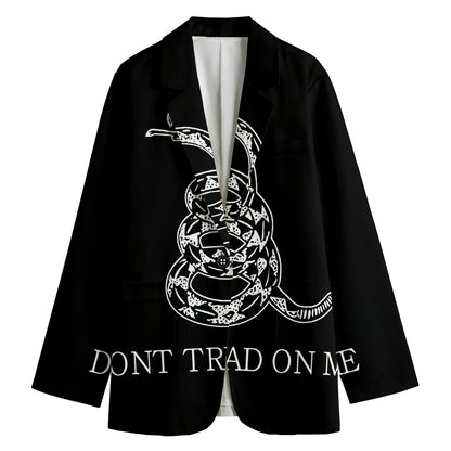 Black And White Gadsden Flag Print Women's Cotton Blazer