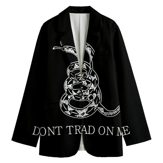 Black And White Gadsden Flag Print Women's Cotton Blazer