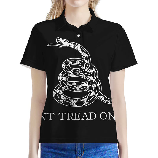 Black And White Gadsden Flag Print Women's Polo Shirt