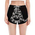 Black And White Gadsden Flag Print Women's Split Running Shorts
