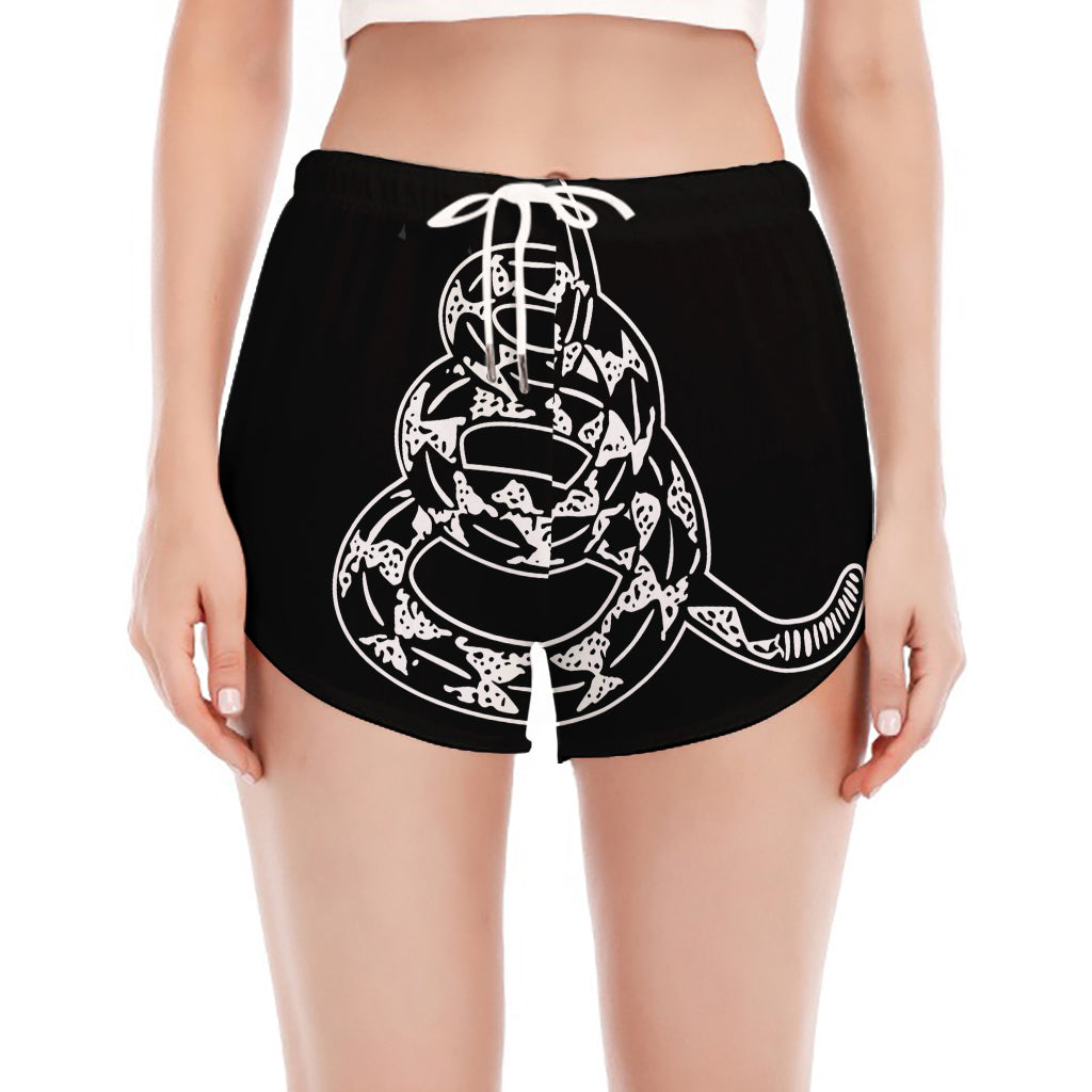 Black And White Gadsden Flag Print Women's Split Running Shorts