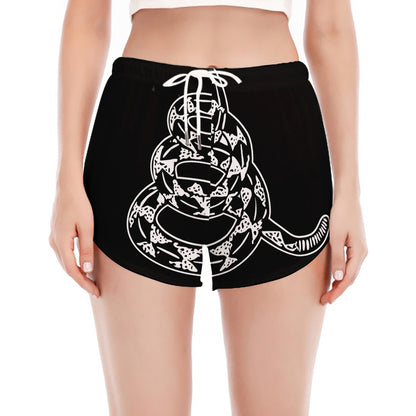 Black And White Gadsden Flag Print Women's Split Running Shorts