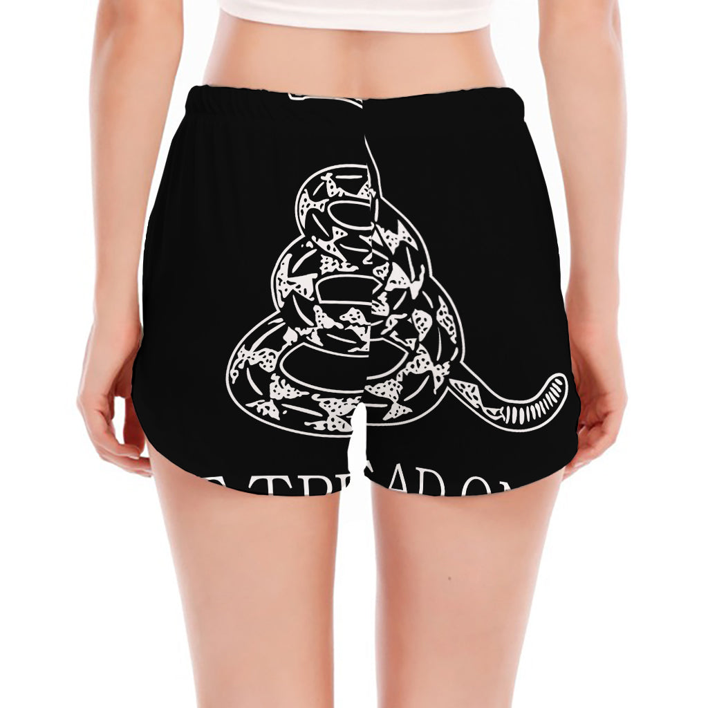 Black And White Gadsden Flag Print Women's Split Running Shorts
