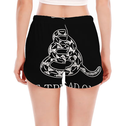 Black And White Gadsden Flag Print Women's Split Running Shorts