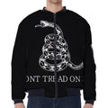 Black And White Gadsden Flag Print Zip Sleeve Bomber Jacket