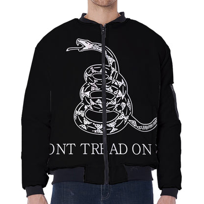 Black And White Gadsden Flag Print Zip Sleeve Bomber Jacket