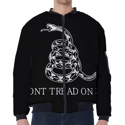 Black And White Gadsden Flag Print Zip Sleeve Bomber Jacket