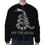 Black And White Gadsden Flag Print Zip Sleeve Bomber Jacket
