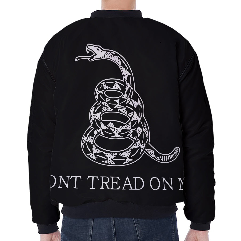 Black And White Gadsden Flag Print Zip Sleeve Bomber Jacket
