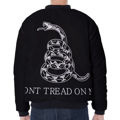 Black And White Gadsden Flag Print Zip Sleeve Bomber Jacket