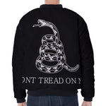 Black And White Gadsden Flag Print Zip Sleeve Bomber Jacket