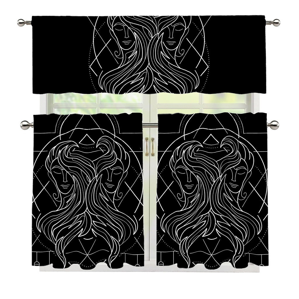 Black And White Gemini Sign Print 3 Piece Kitchen Curtains