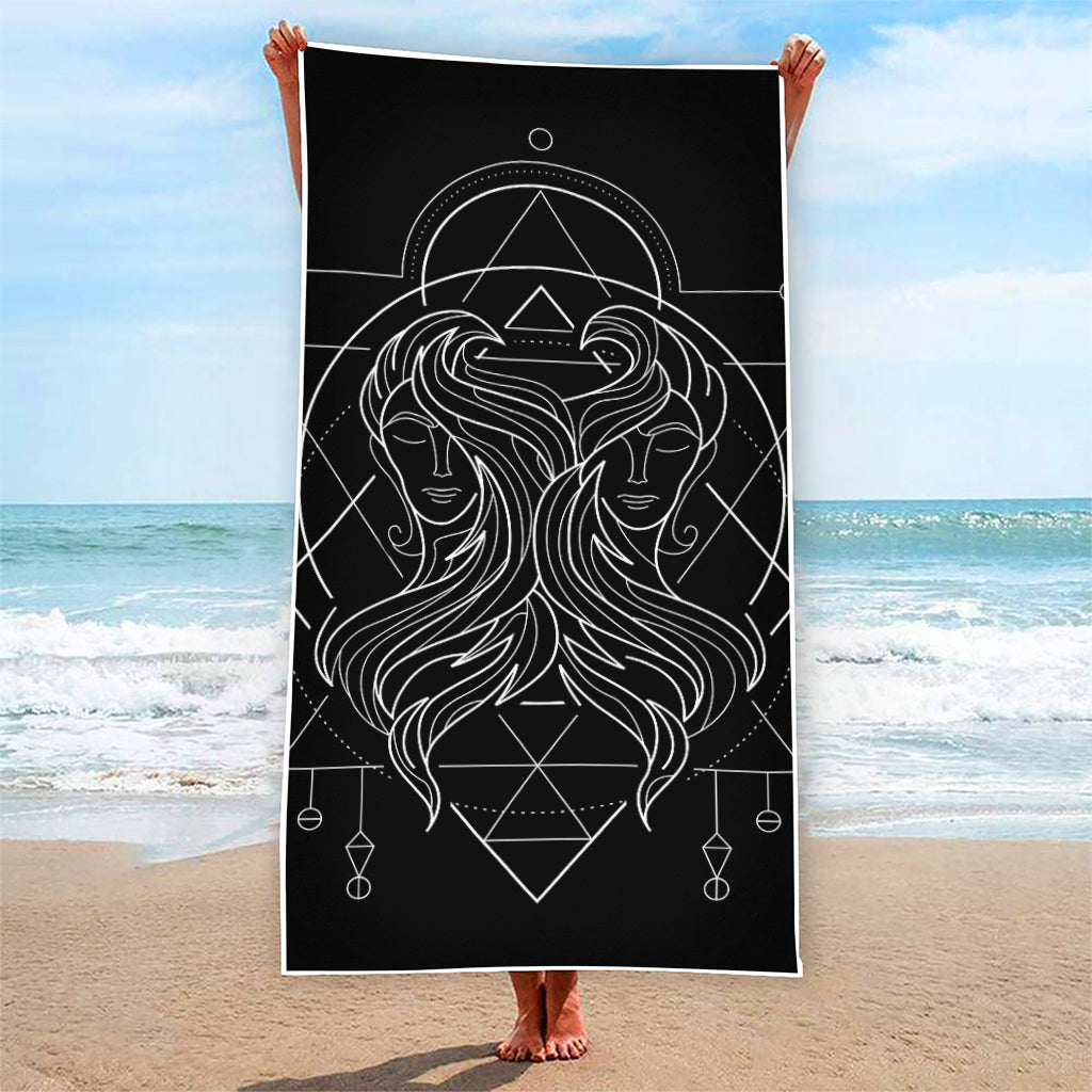 Black And White Gemini Sign Print Beach Towel