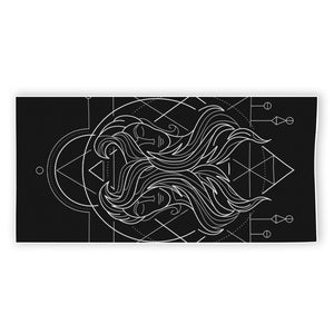 Black And White Gemini Sign Print Beach Towel