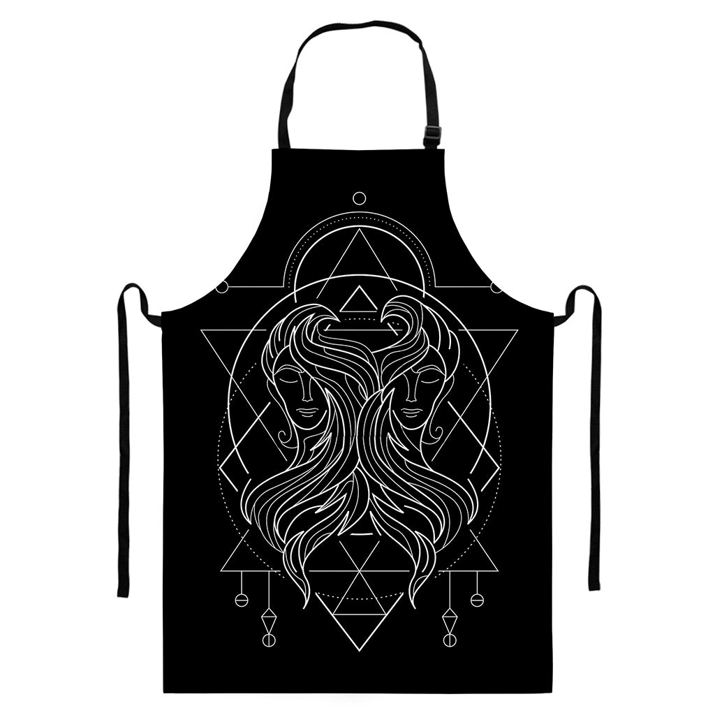 Black And White Gemini Sign Print Bib Apron With Pocket