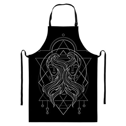 Black And White Gemini Sign Print Bib Apron With Pocket