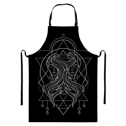 Black And White Gemini Sign Print Bib Apron With Pocket