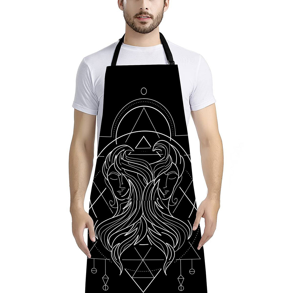 Black And White Gemini Sign Print Bib Apron With Pocket
