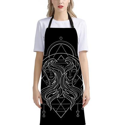 Black And White Gemini Sign Print Bib Apron With Pocket