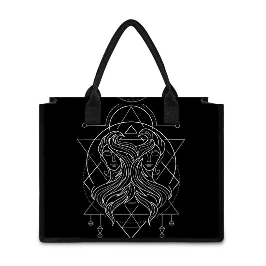 Black And White Gemini Sign Print Canvas Tote Bag