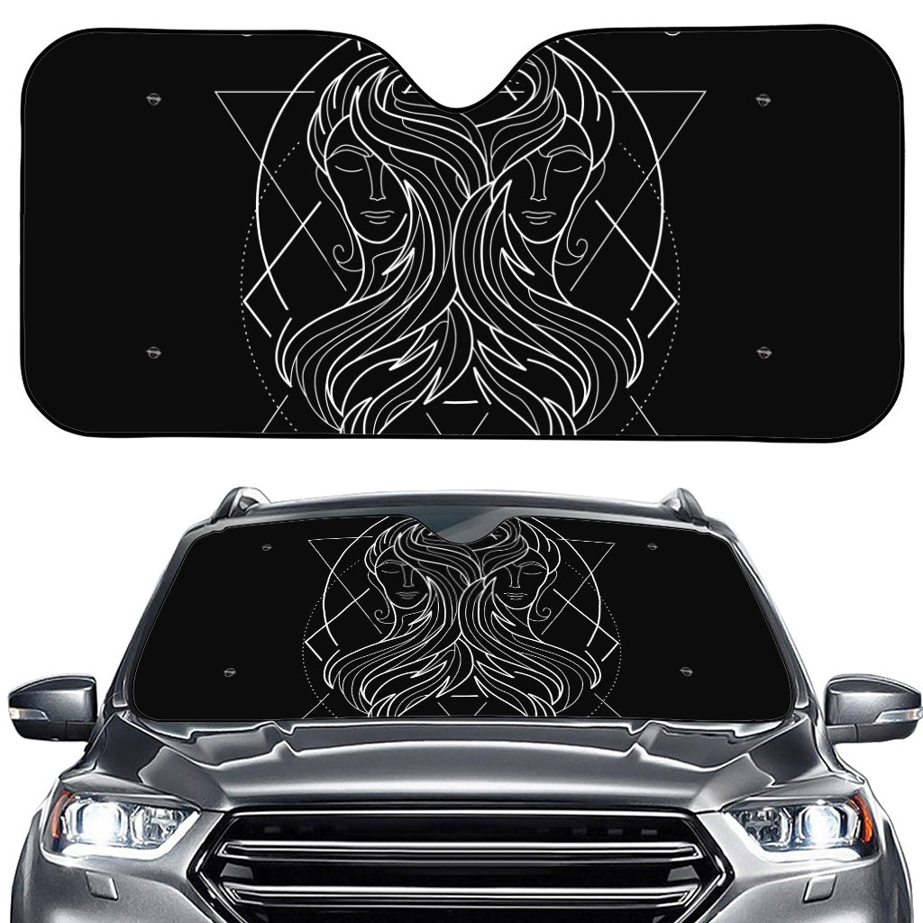 Black And White Gemini Sign Print Car Windshield Sun Shade