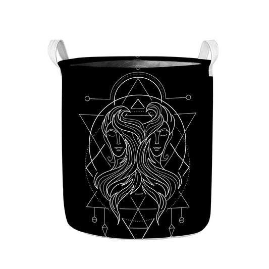 Black And White Gemini Sign Print Collapsible Laundry Basket