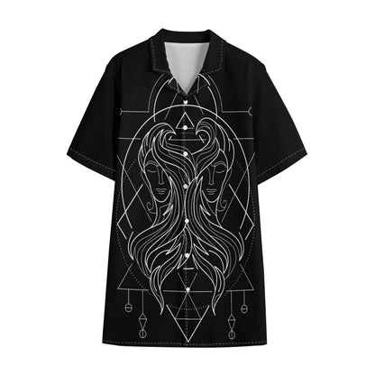 Black And White Gemini Sign Print Cotton Hawaiian Shirt