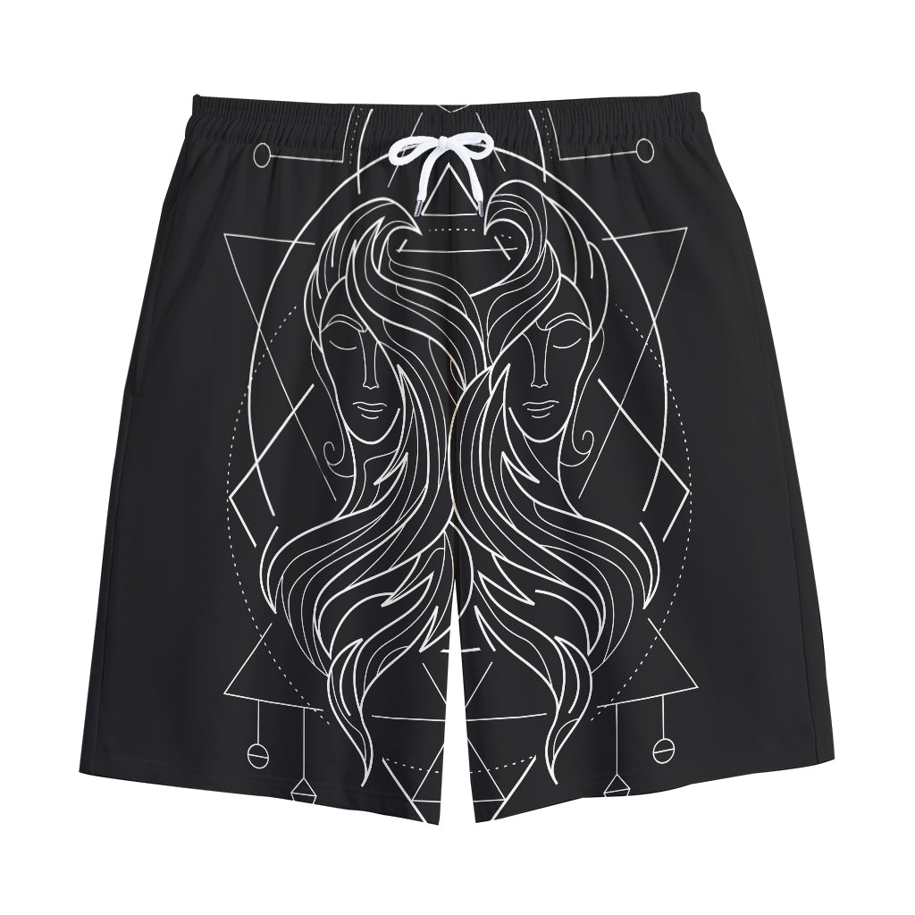 Black And White Gemini Sign Print Cotton Shorts