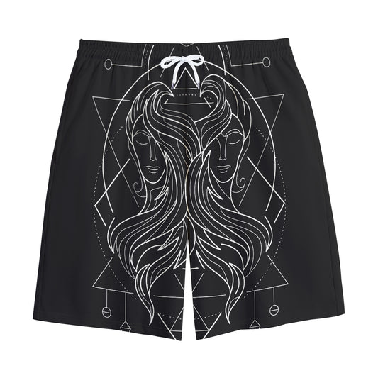 Black And White Gemini Sign Print Cotton Shorts