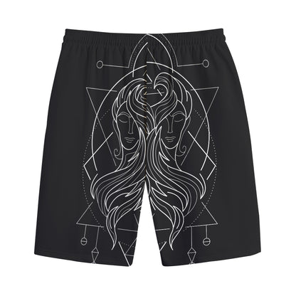 Black And White Gemini Sign Print Cotton Shorts