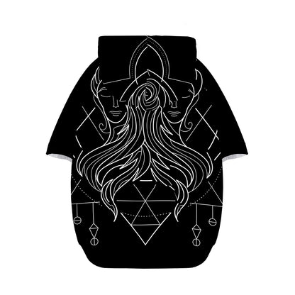 Black And White Gemini Sign Print Dog Zip Up Hoodie