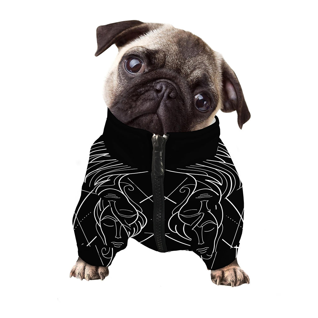 Black And White Gemini Sign Print Dog Zip Up Jacket