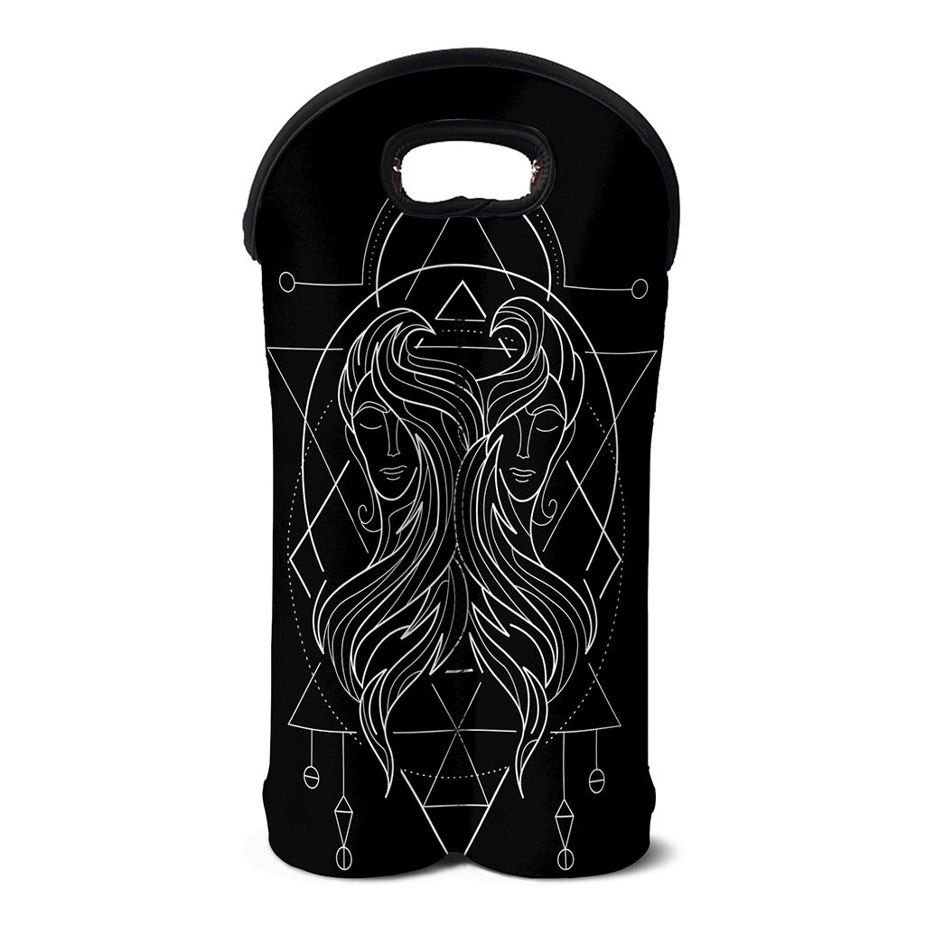 Black And White Gemini Sign Print Double Neoprene Wine Tote