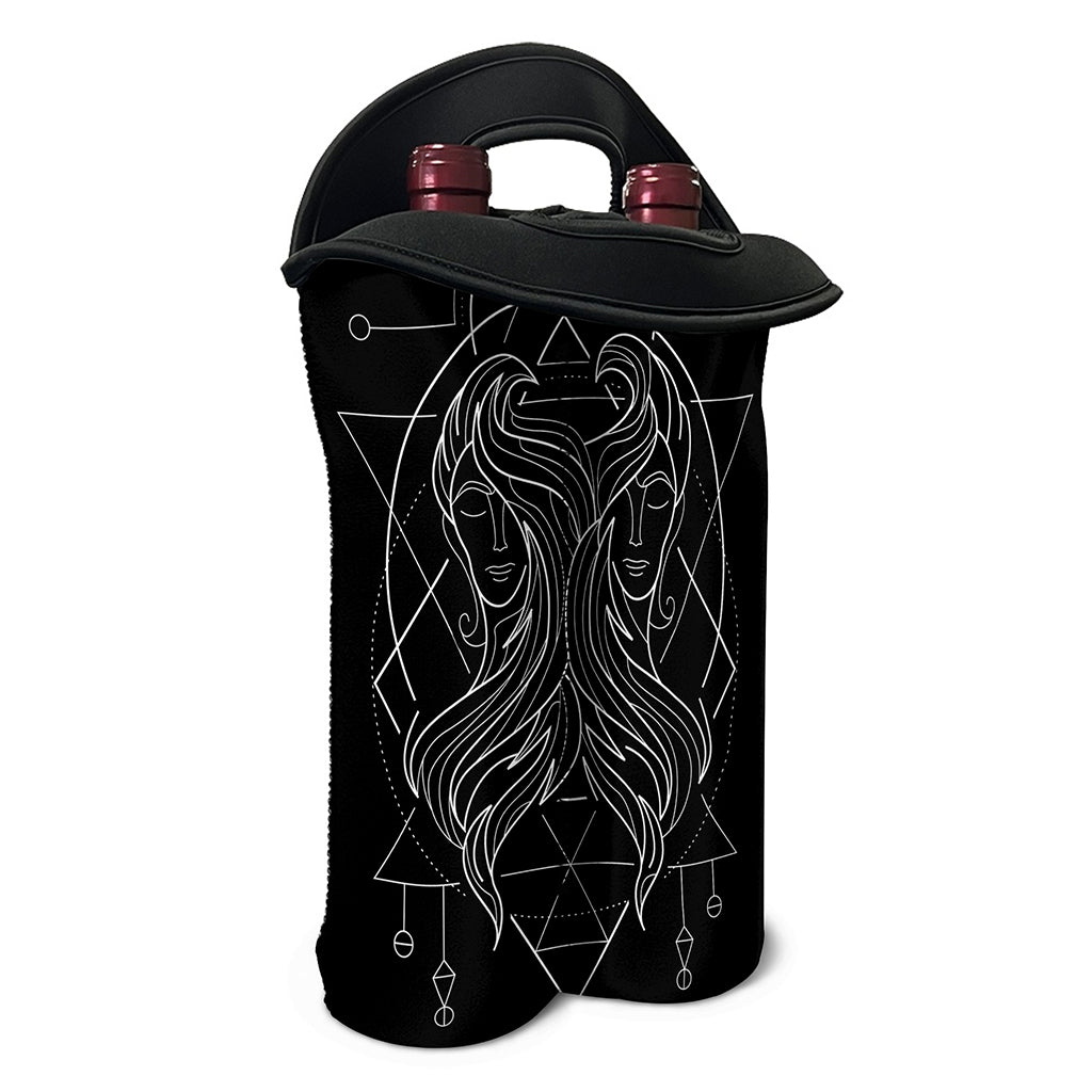 Black And White Gemini Sign Print Double Neoprene Wine Tote
