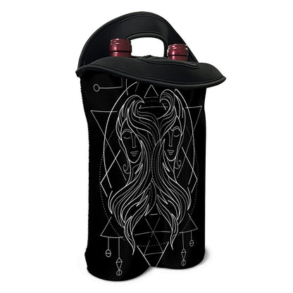 Black And White Gemini Sign Print Double Neoprene Wine Tote