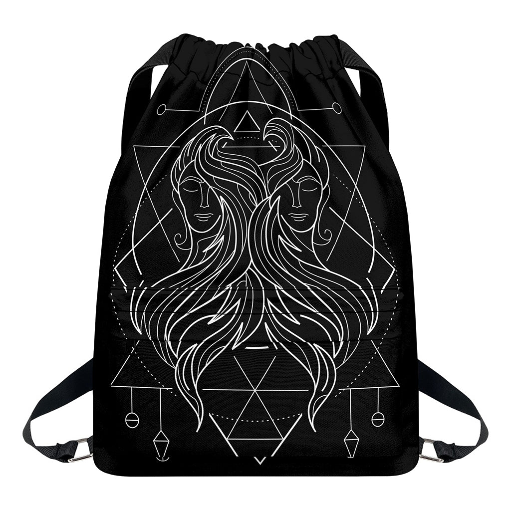 Black And White Gemini Sign Print Drawstring Backpack